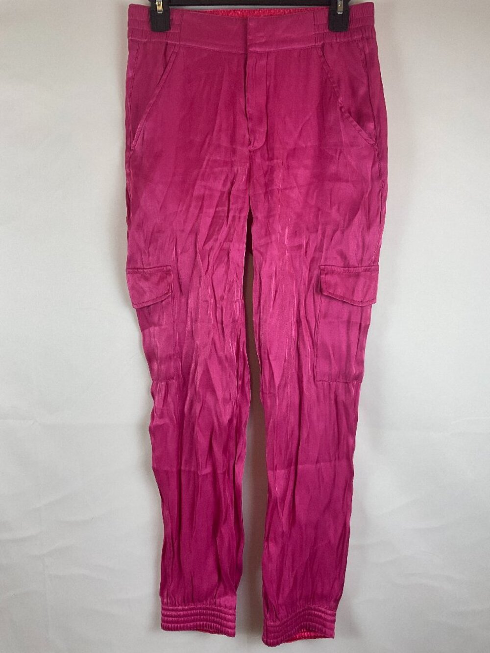 By Anthropologie Cargo Jogger Pants XS Pink sheen Partial Elastic Waist Pockets